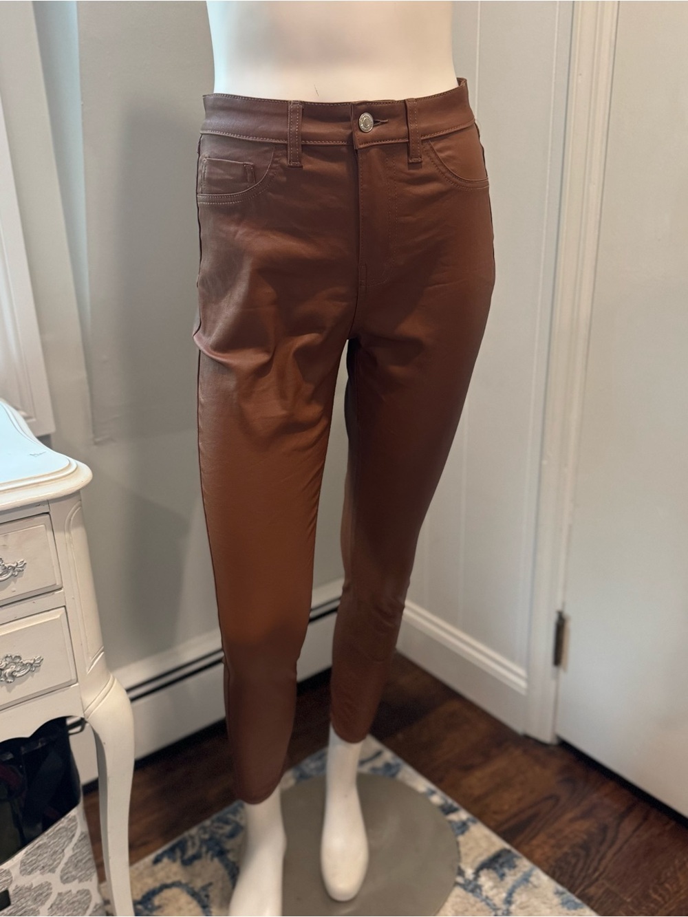 Primark Faux Leather Pants Brown High Rise Skinny Ankle Length Size 6